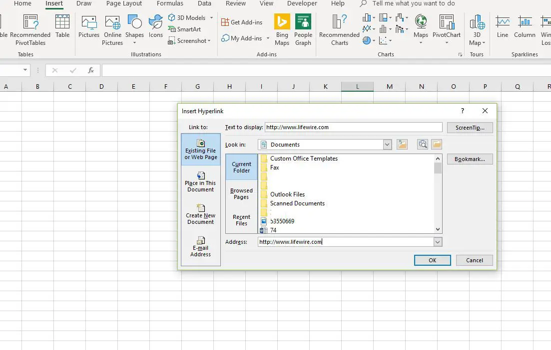 Infoga en webbsida hyperlänk i Excel