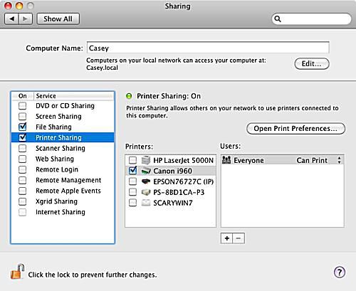 Delning av Mac -skrivare med Windows 7