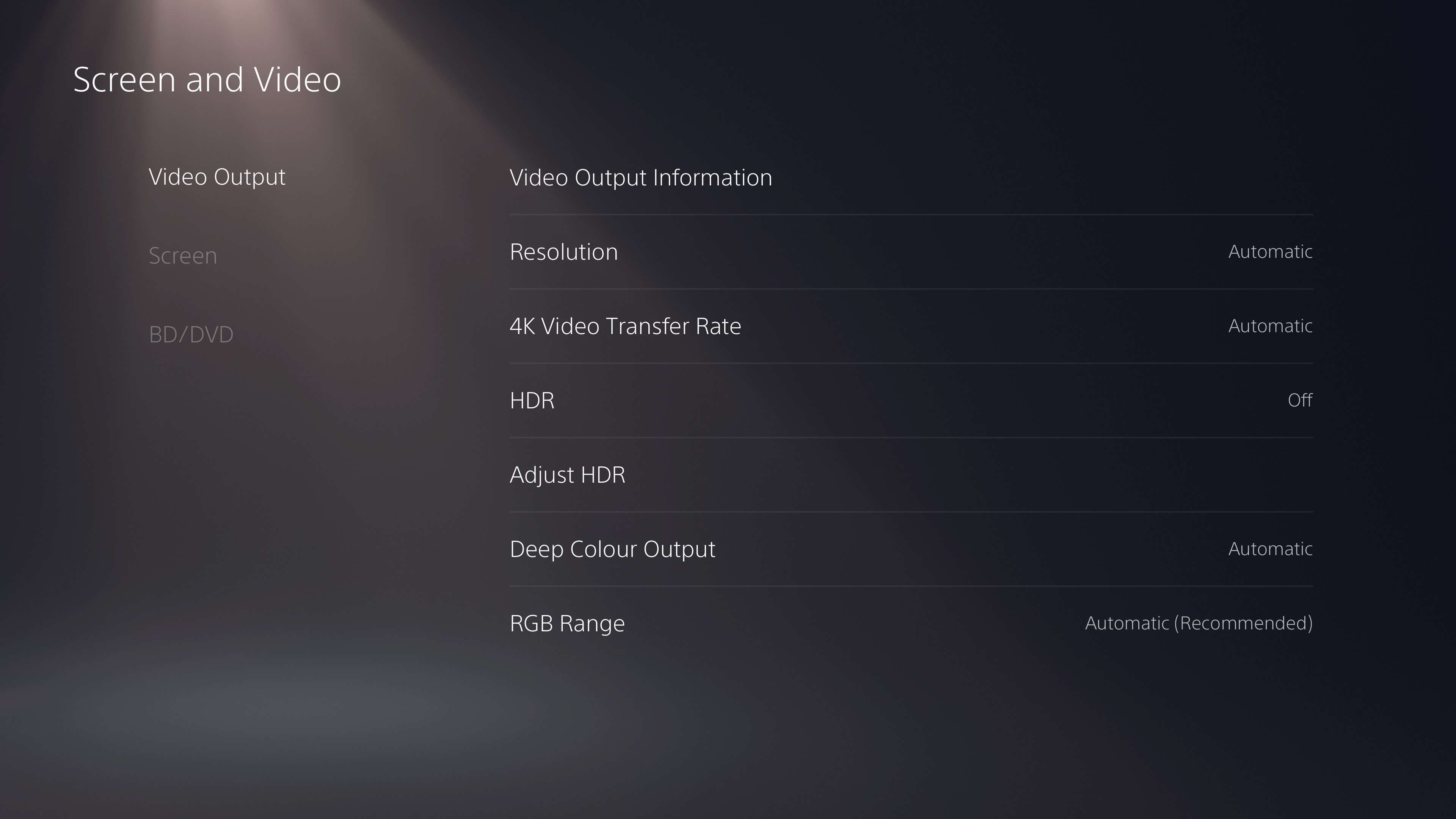 Skärm- och videoalternativ i PS5-inställningsmenyn