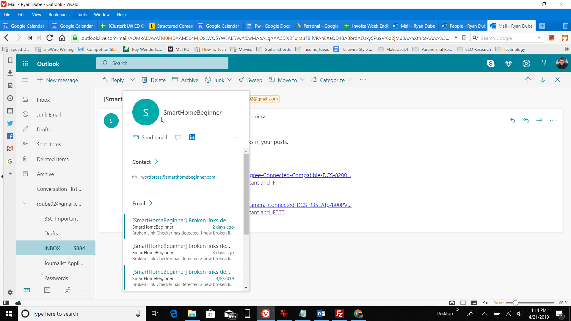 Skärmdump för att välja kontakter i Outlook.com