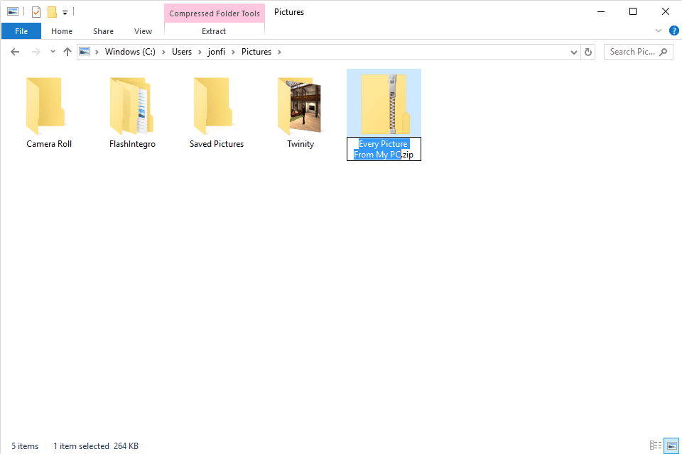Skärmdump som visar hur du byter namn på en ZIP-fil i Windows 10