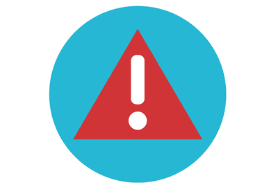 Bild av röd varningsikon framför en blå cirkel