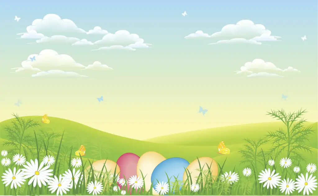 pastel easter eggs and daisies in an open sunny field 165722638 5b31255fa474be003623bb1c