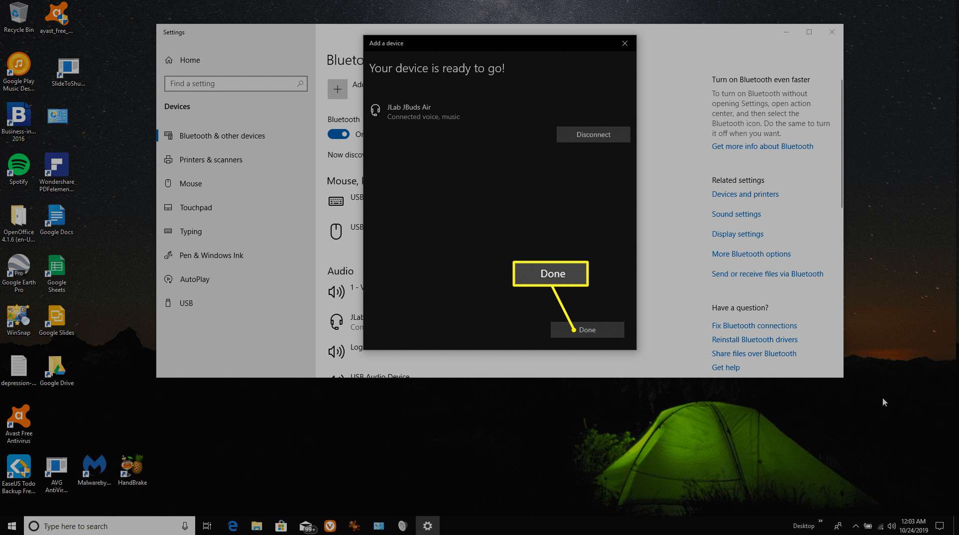 Bekräftelse av en ansluten Bluetooth -enhet i Windows 10
