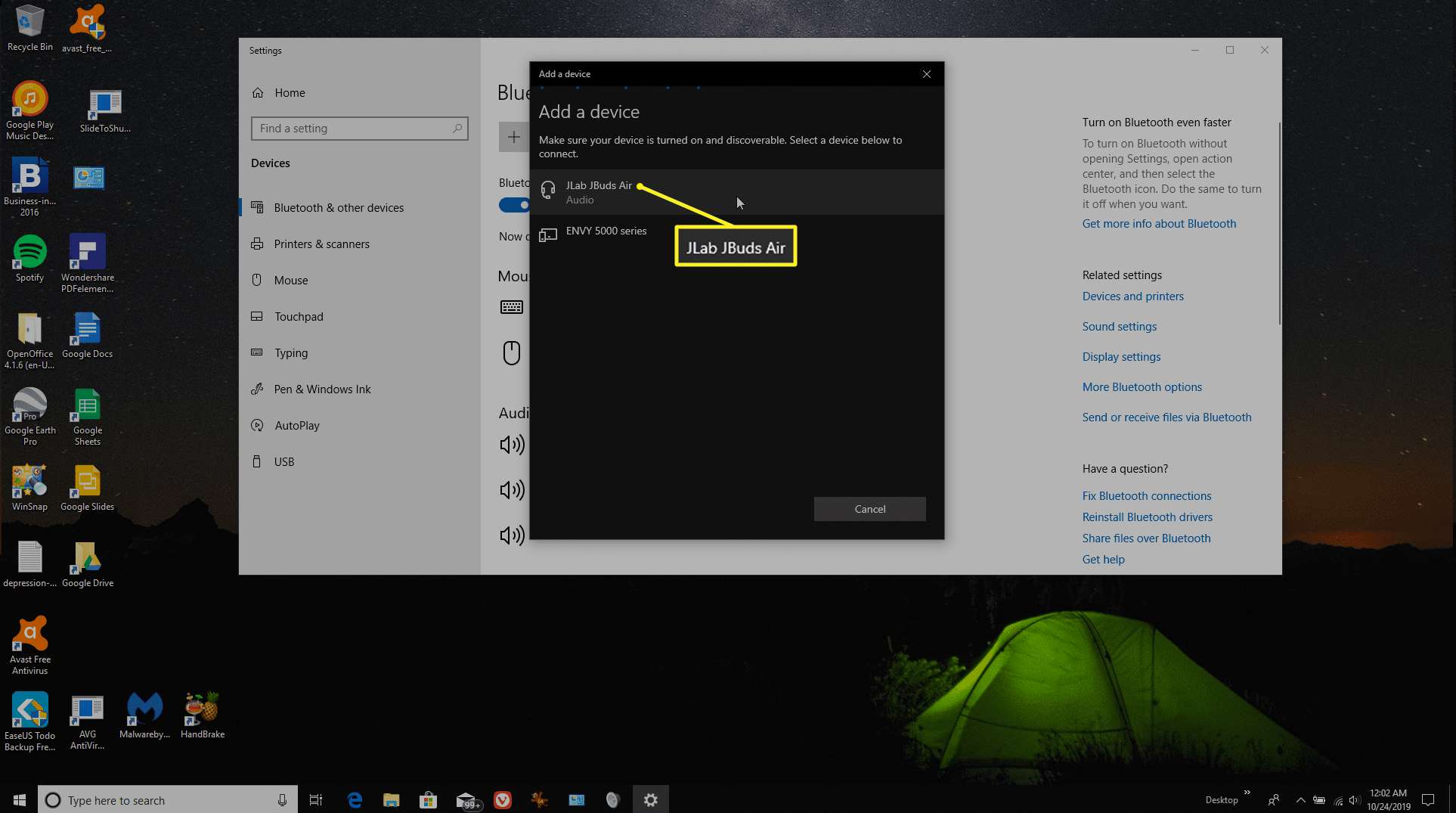 Ansluter till Bluetooth -enhet i Windows 10