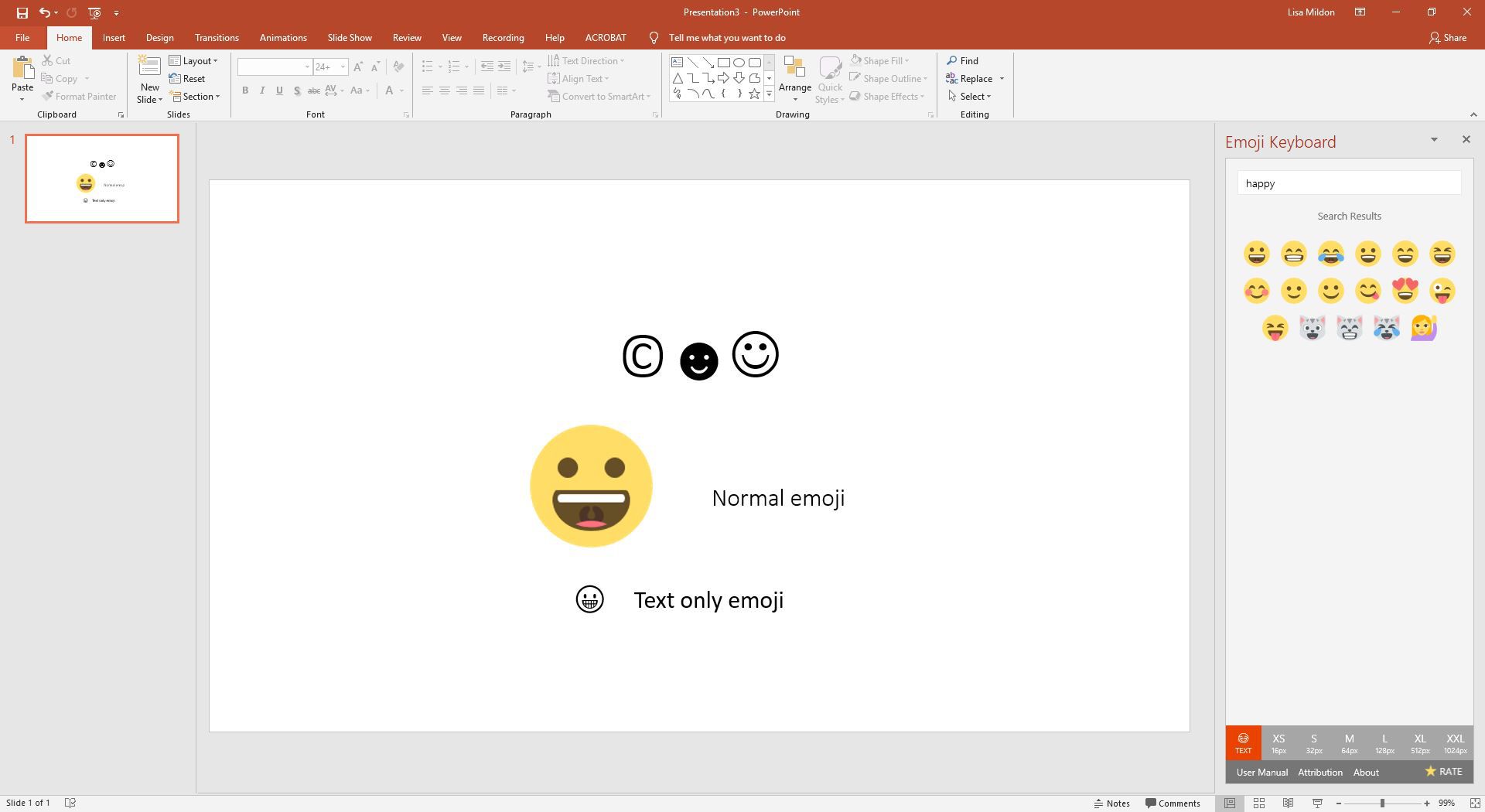 PowerPoint som visar olika emoji -format