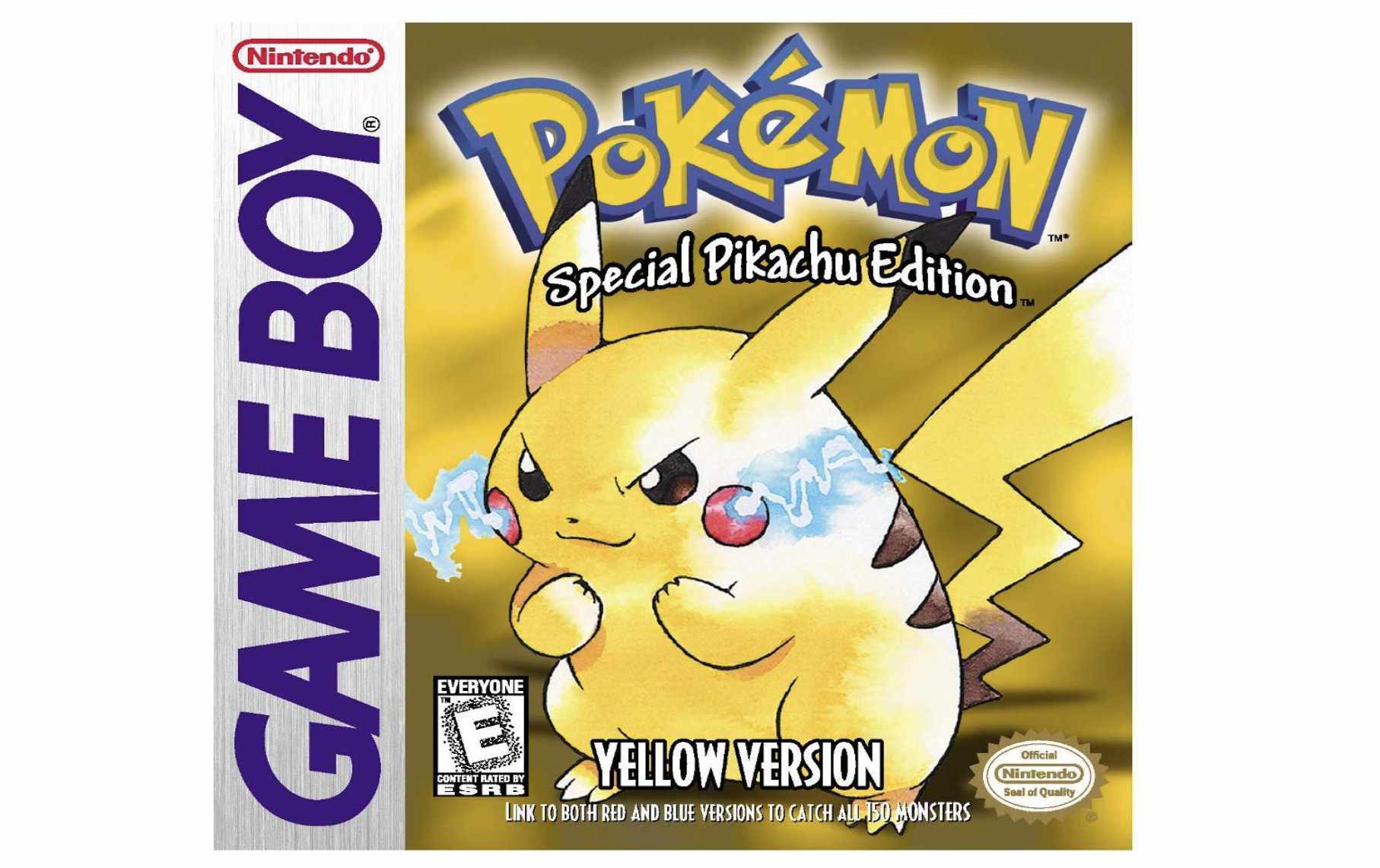 Spelomslag av Pokemon Yellow för gameboy med Pikachu