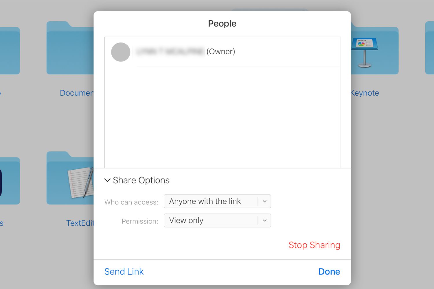 Skärmdump av hur du slutar dela en iCloud -video