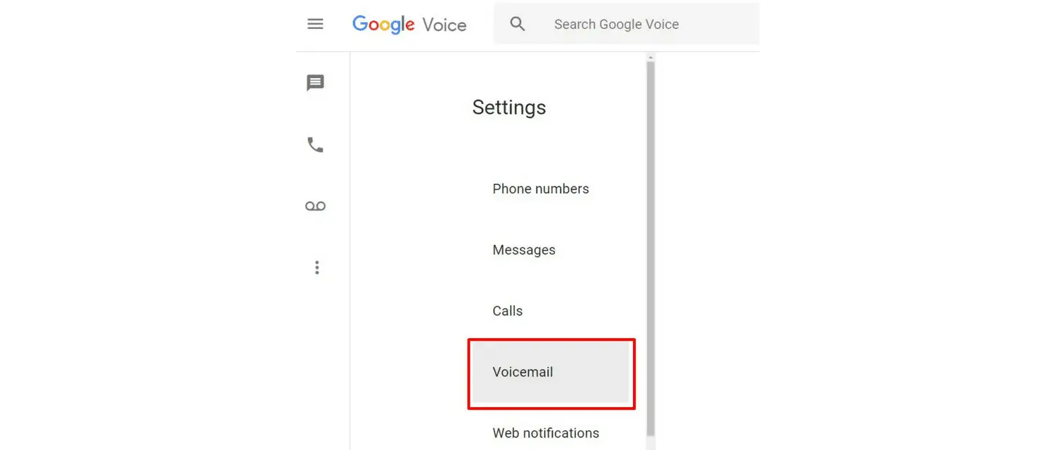 Röstmeddelandeinställningarna i Google Voice -skärmdump