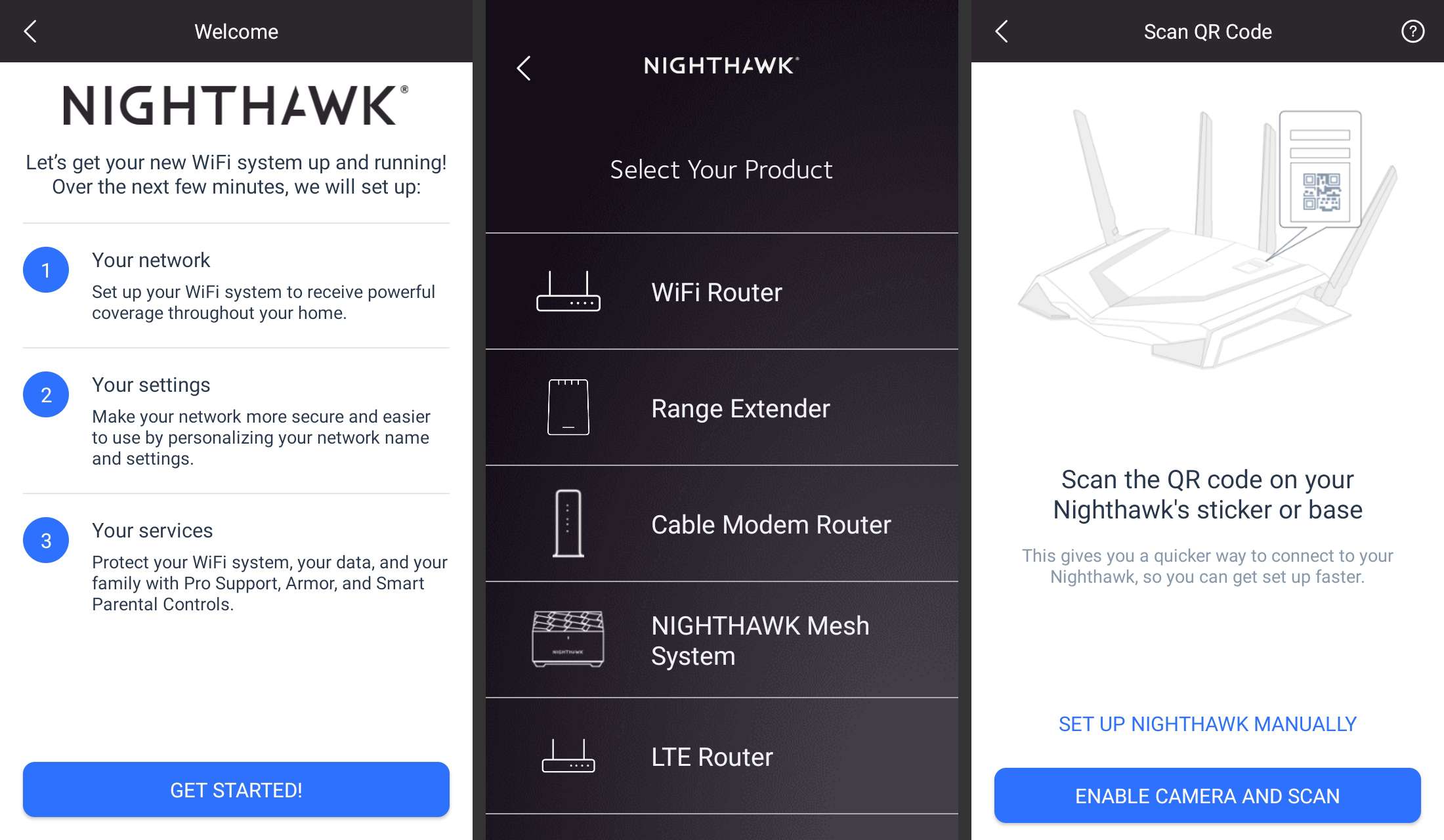 Nära Nighthawk -appen ställs upp skärmar