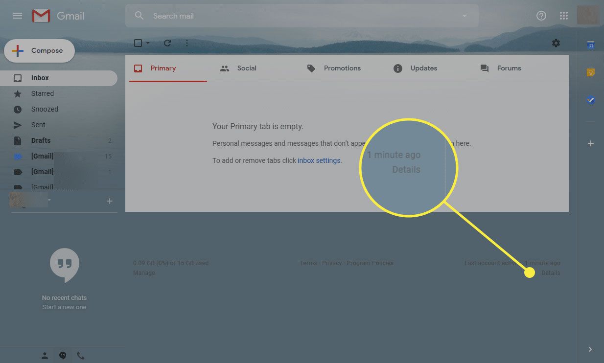Gmail med knappen Detaljer markerad