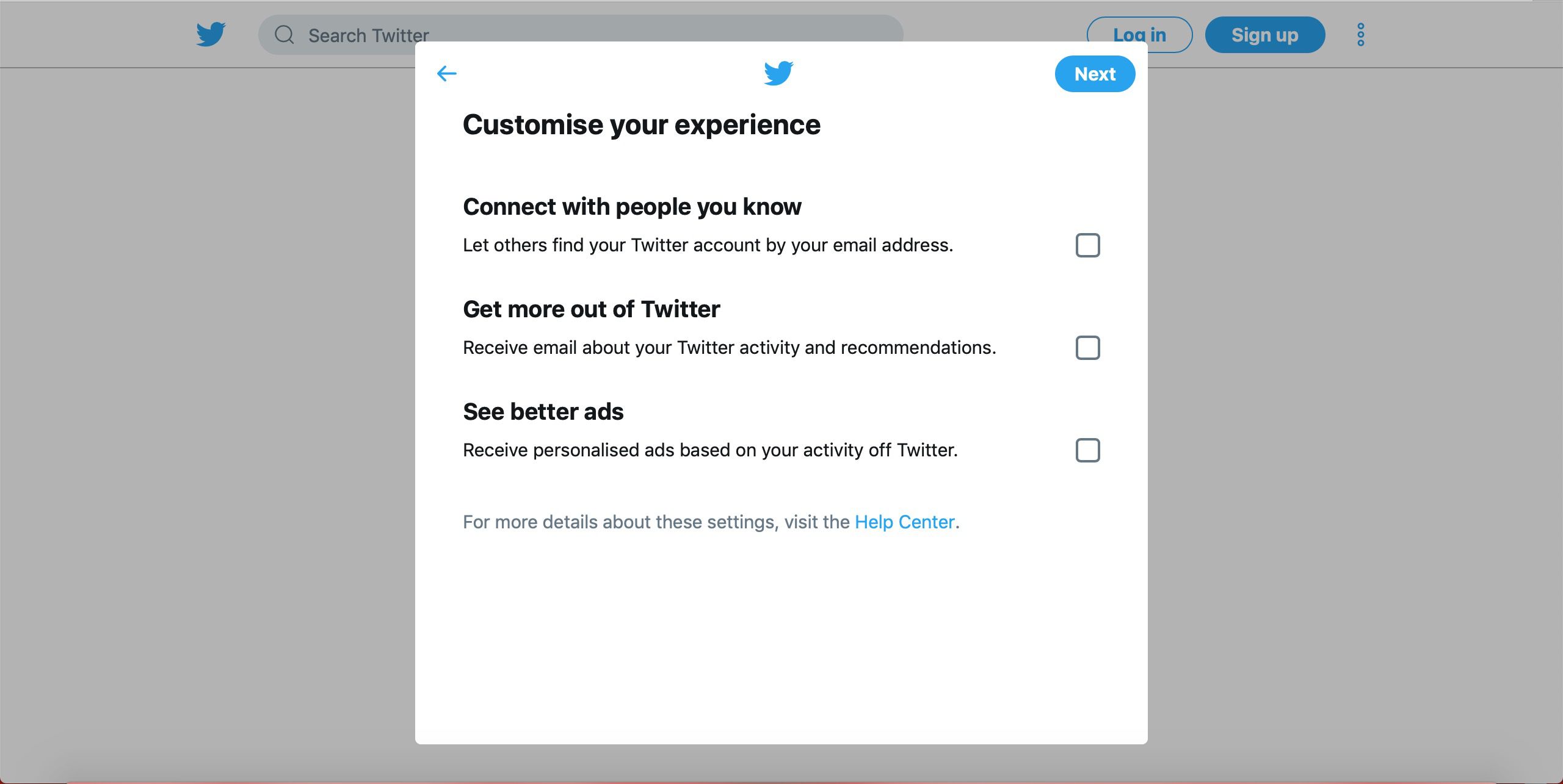 Twitter Anpassa din upplevelseskärm