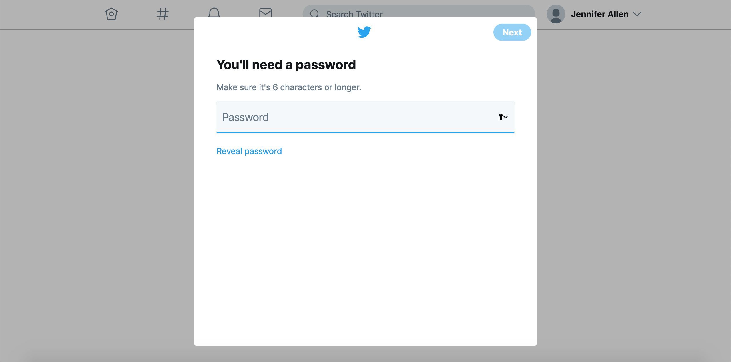 Twitter nytt lösenord skärm