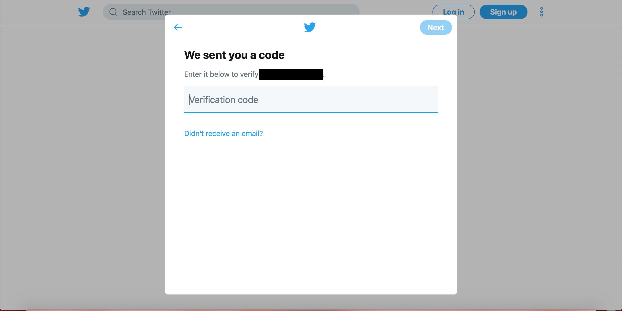 Twitter -verifieringskodskärm