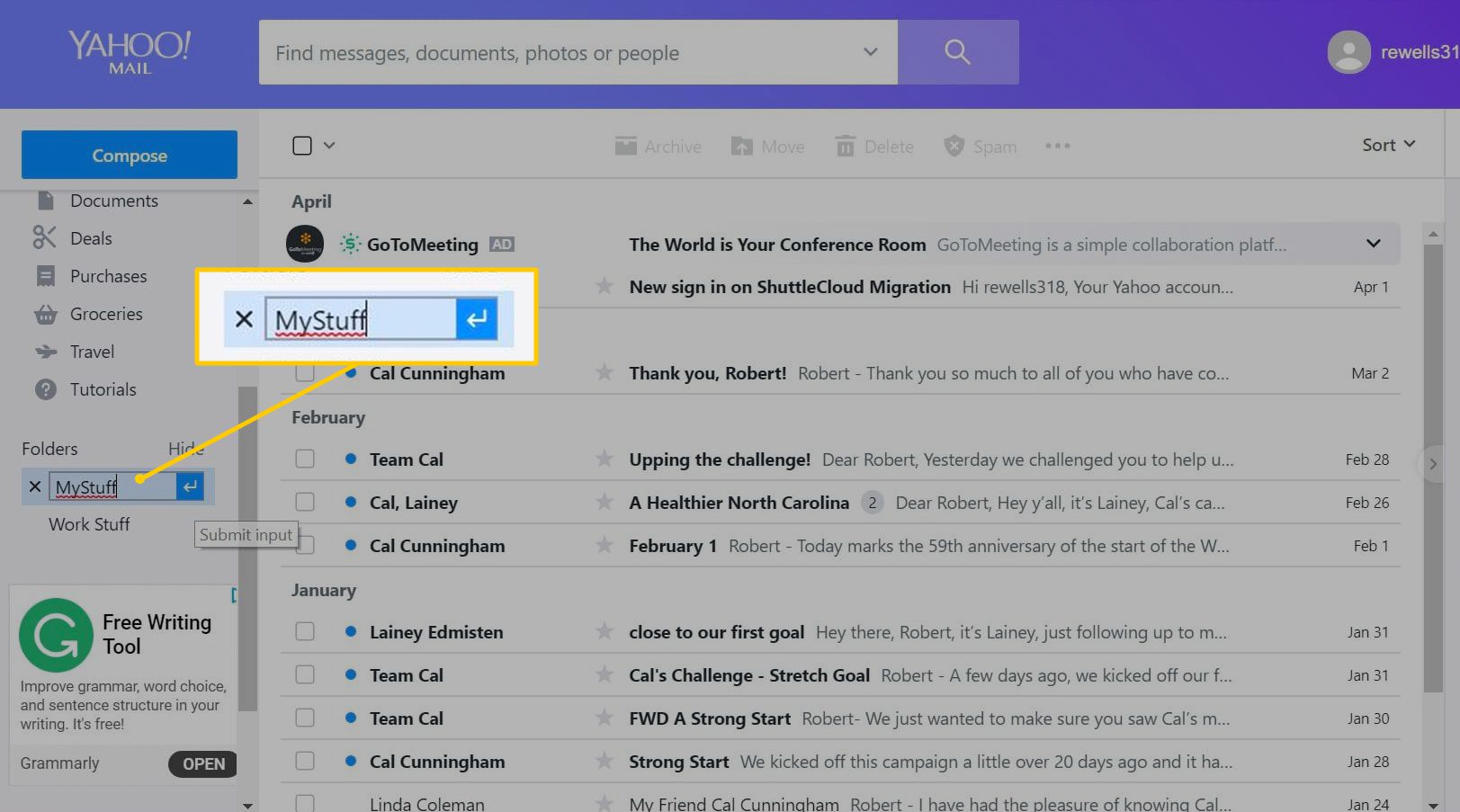 Byt namn på fältet i avsnittet Yahoo Mail Folders