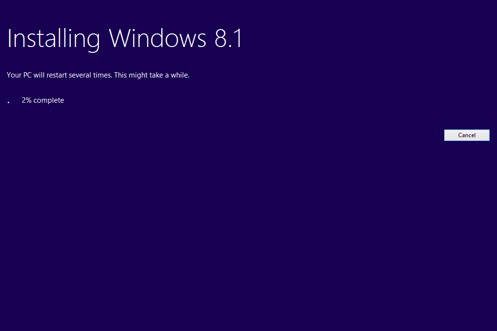 Installera framstegssidan för Windows 8.1
