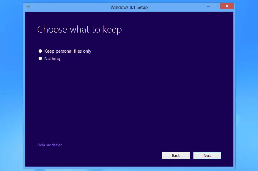 Håll bara personliga filer i Windows 8.1 -installationen