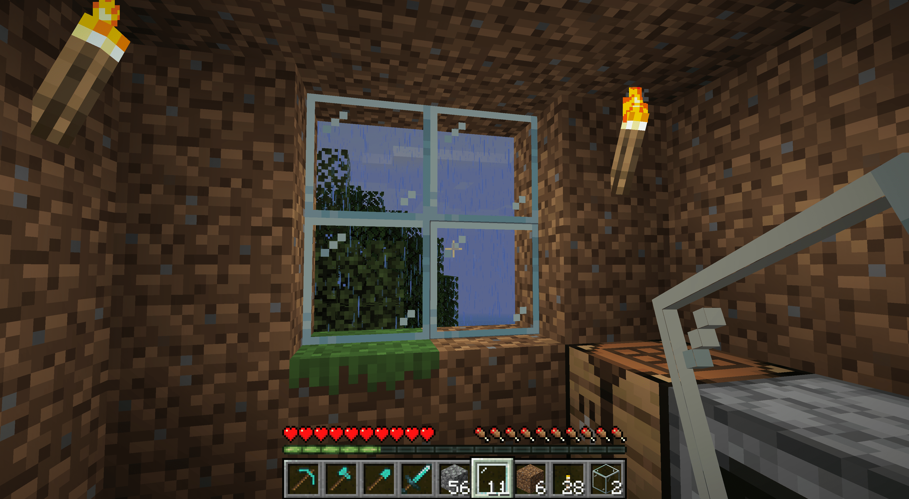 Placera fönster i ett smutsigt Minecraft -hus.