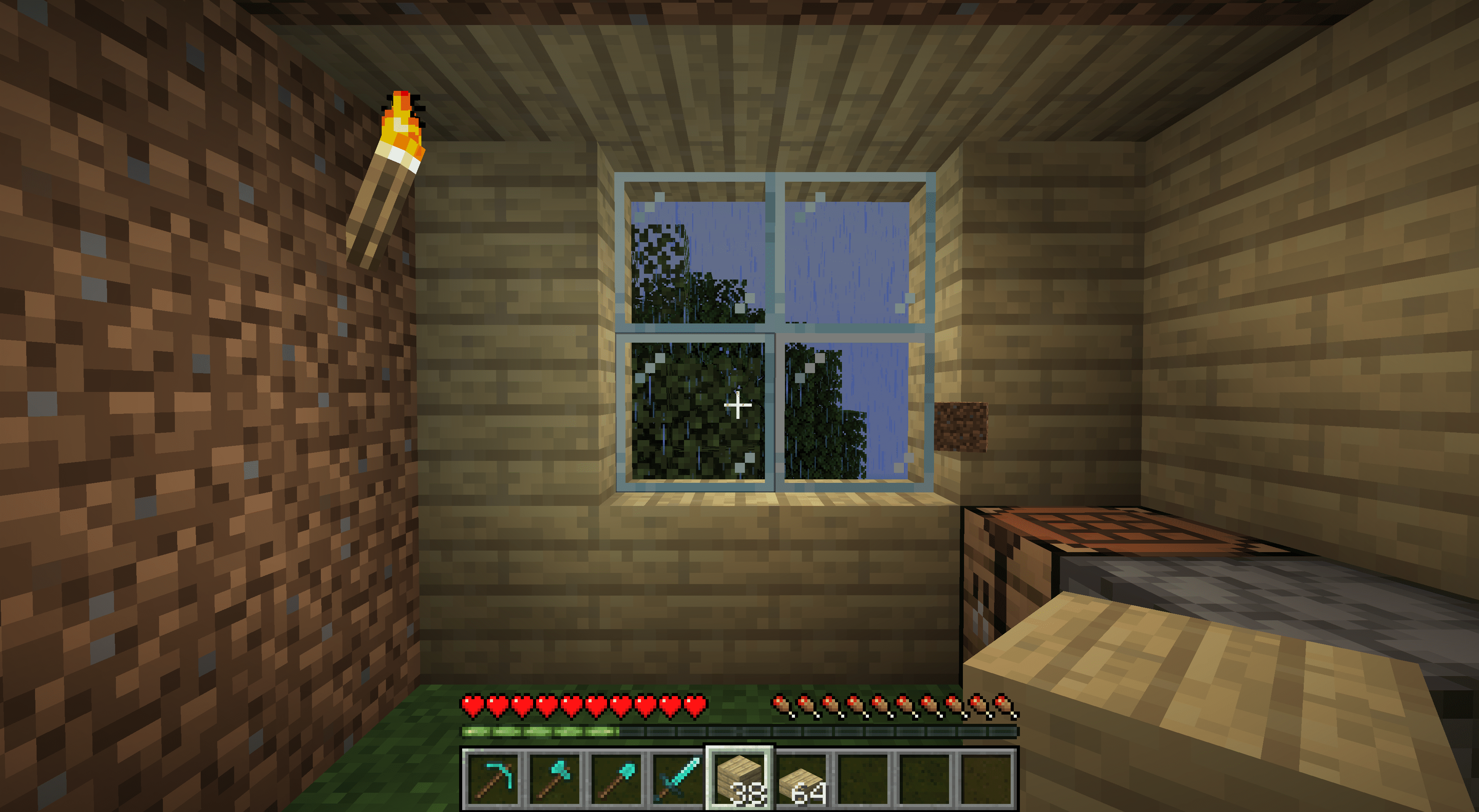 Byte av smutsväggar mot trä i Minecraft.
