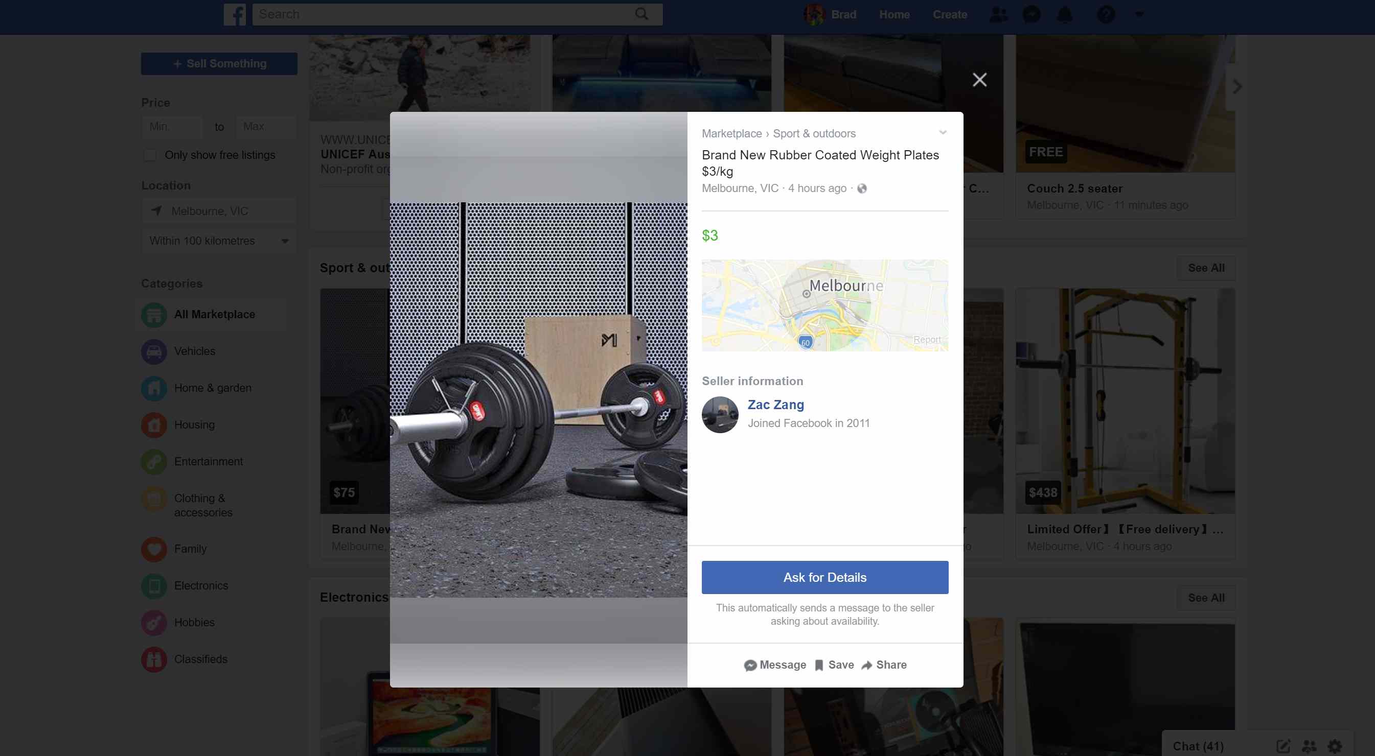 Objekt närbild på Facebook Marketplace webbplats.