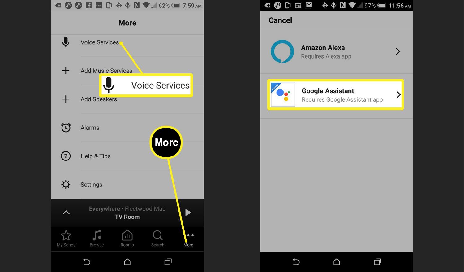 Sonos Välj Google Assistant