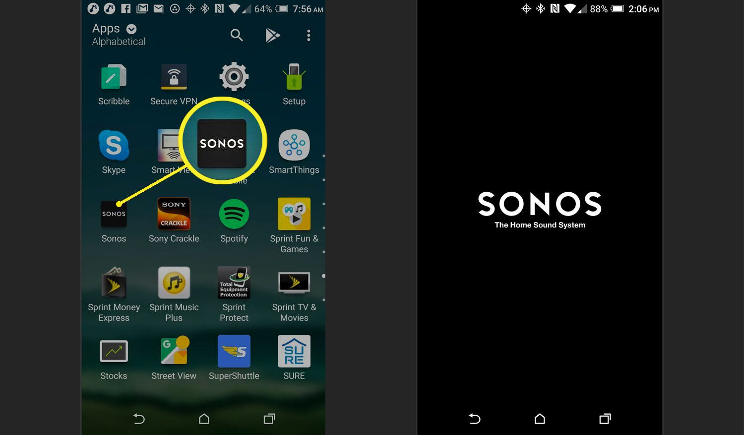 Sonos App på Smartphone
