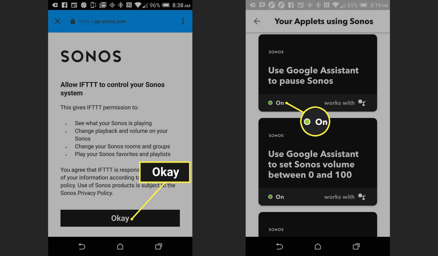 IFTTT med Sonos och Google Assistant skärmar