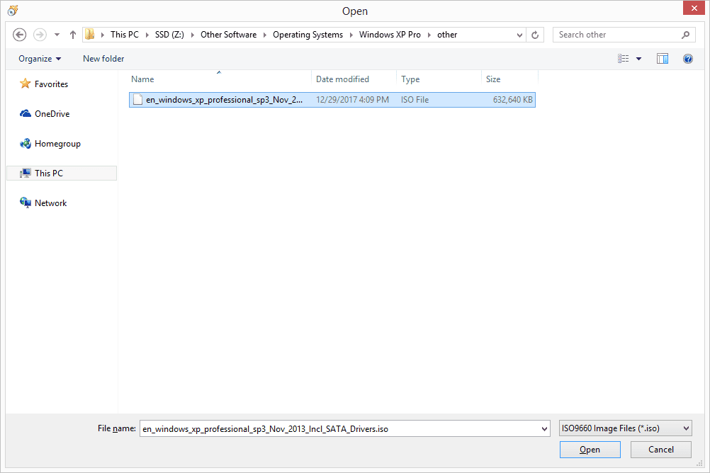 Skärmdump som visar hur man letar efter en ISO -fil i Windows 10