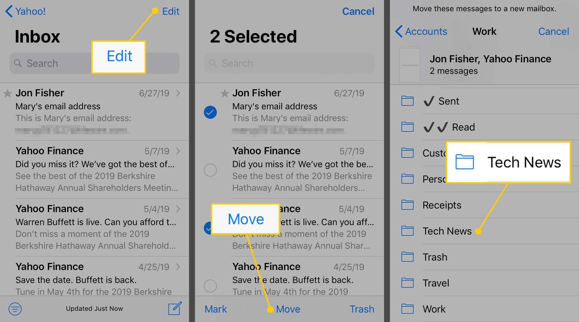 Flytta inkorgspost till en anpassad mapp i iOS Mail