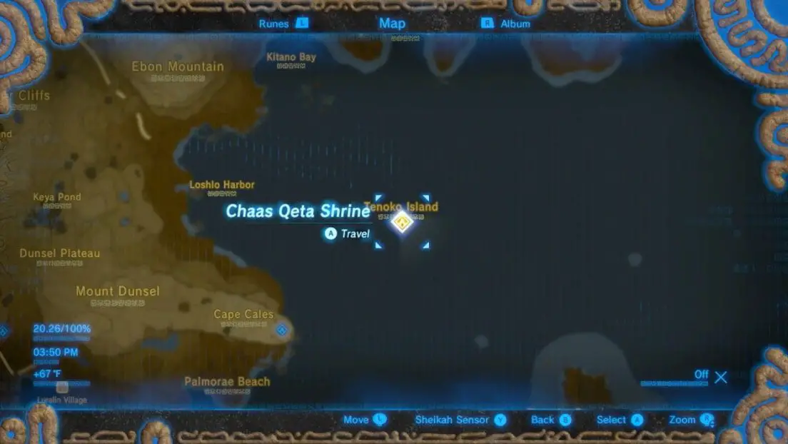 Chass Qeta Shrine läge i Zelda: BOTW