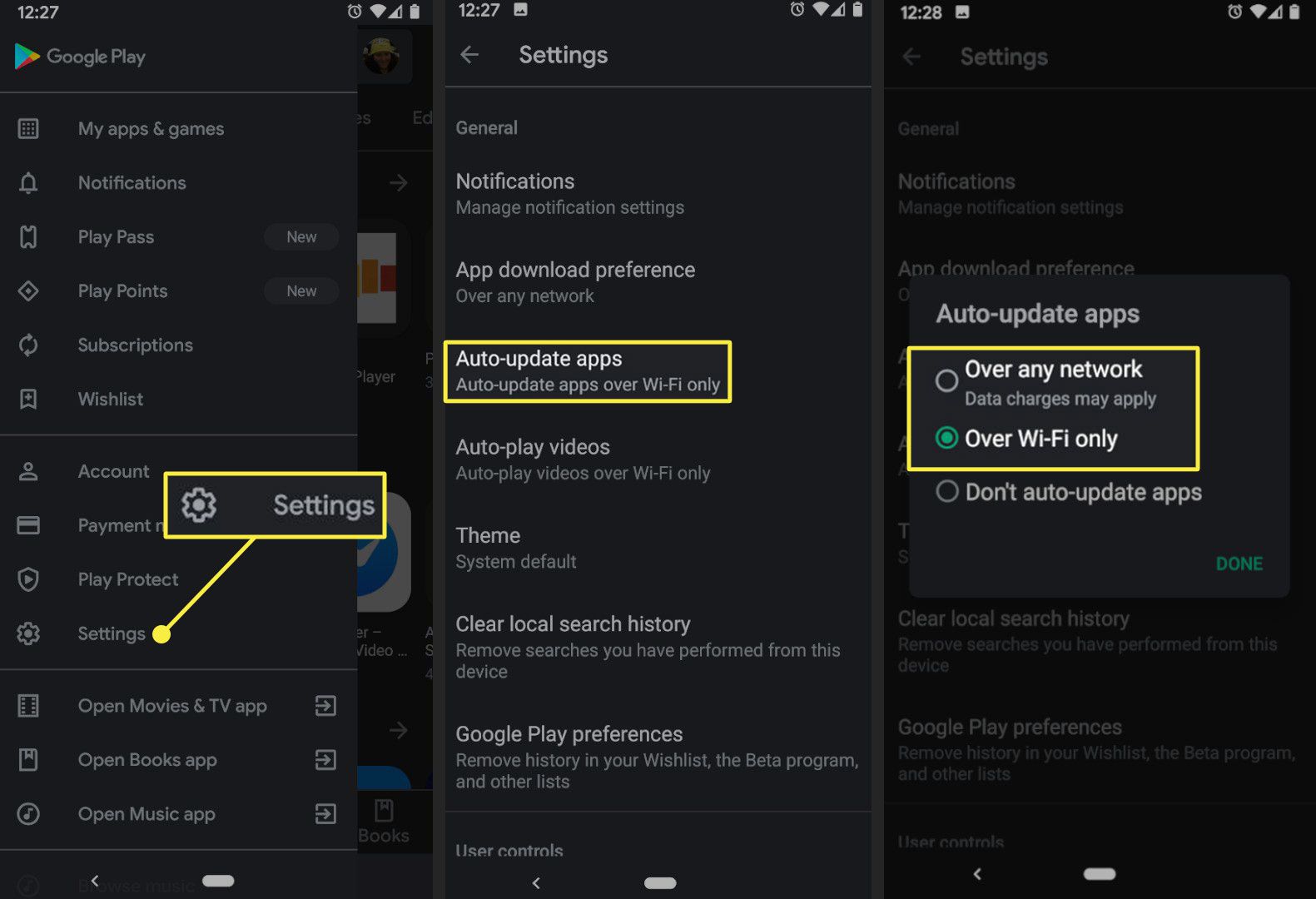 Alternativ för automatisk uppdatering i Google Play-butiken