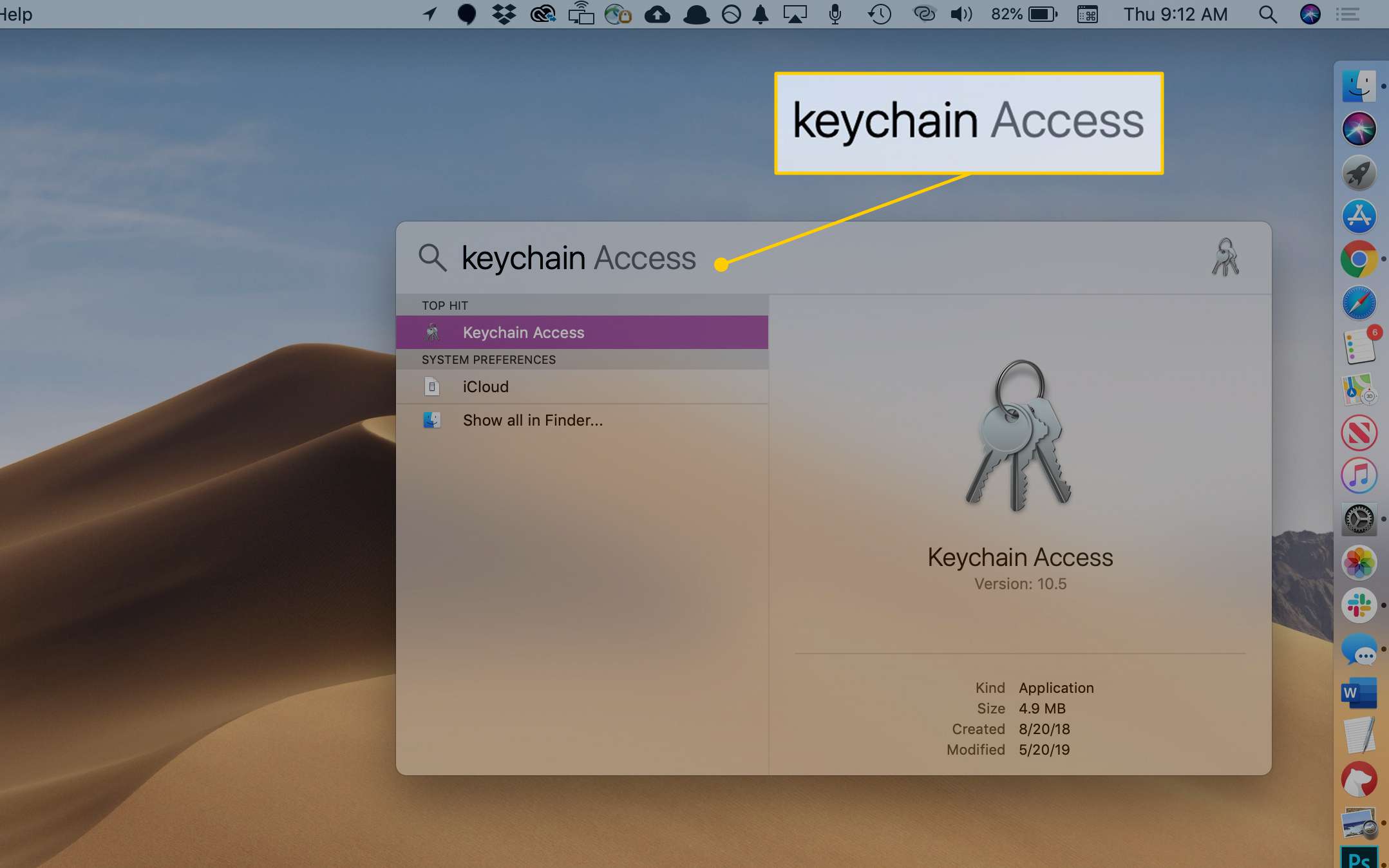 nyckelring Få tillgång till söktermen i macOS