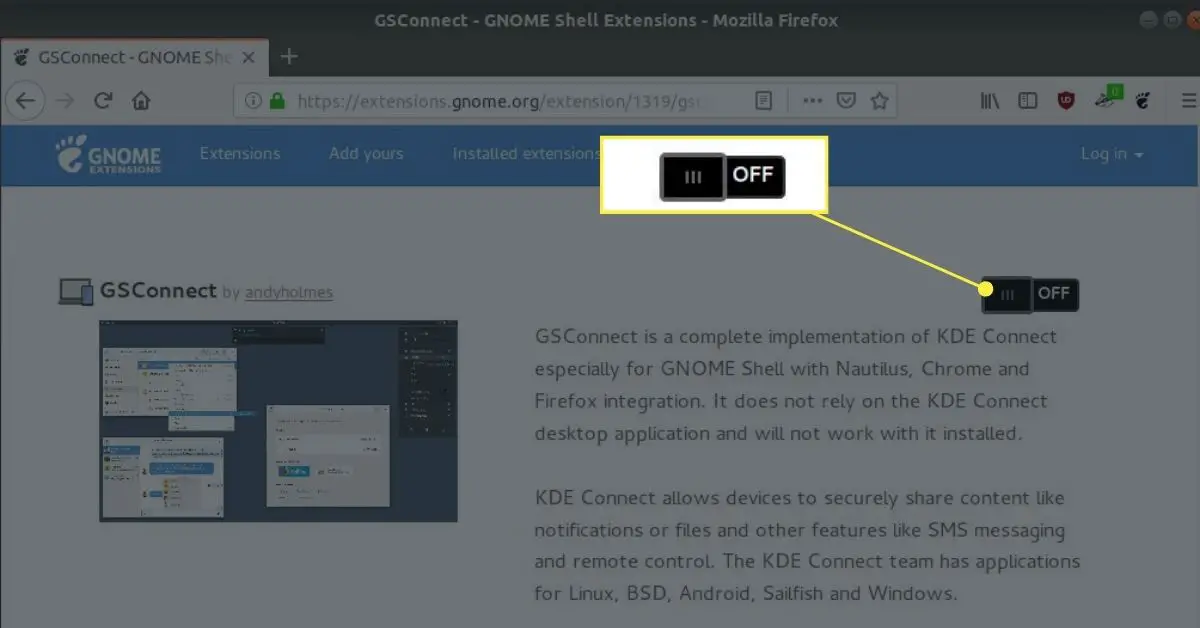 GSConnect -programvara på GNOME