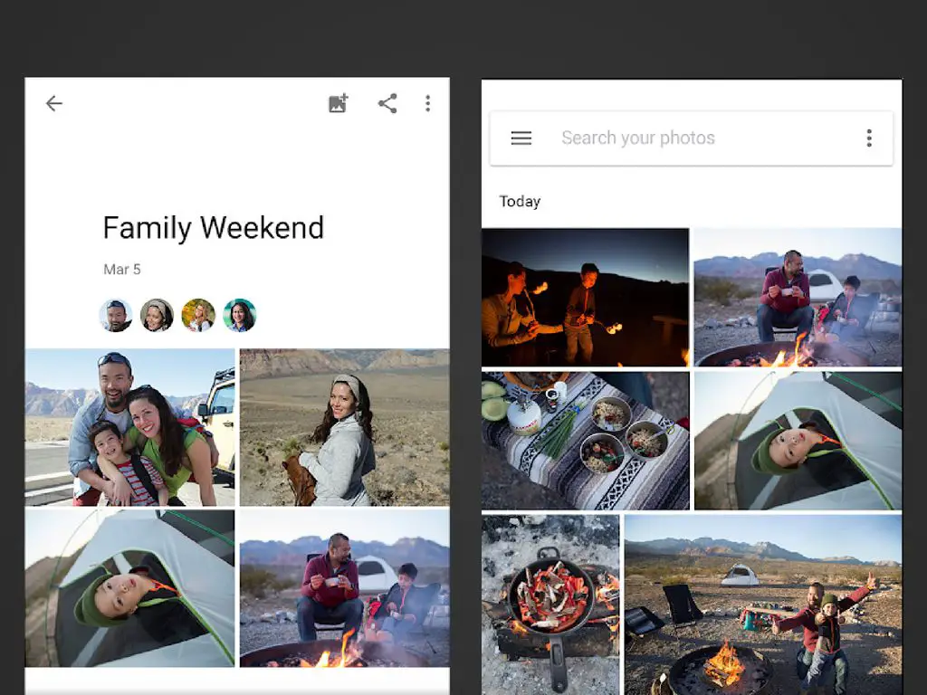 Två skärmdumpar av appen Google Foto på Android.