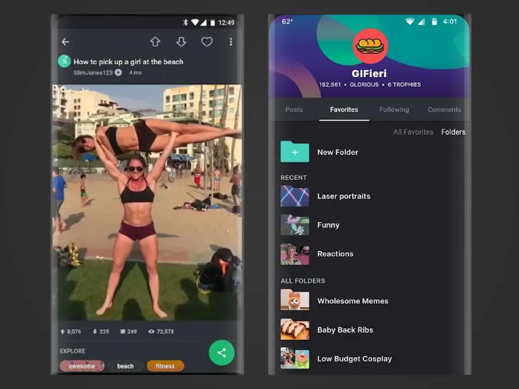Två skärmdumpar av Imgur -appen för Android.