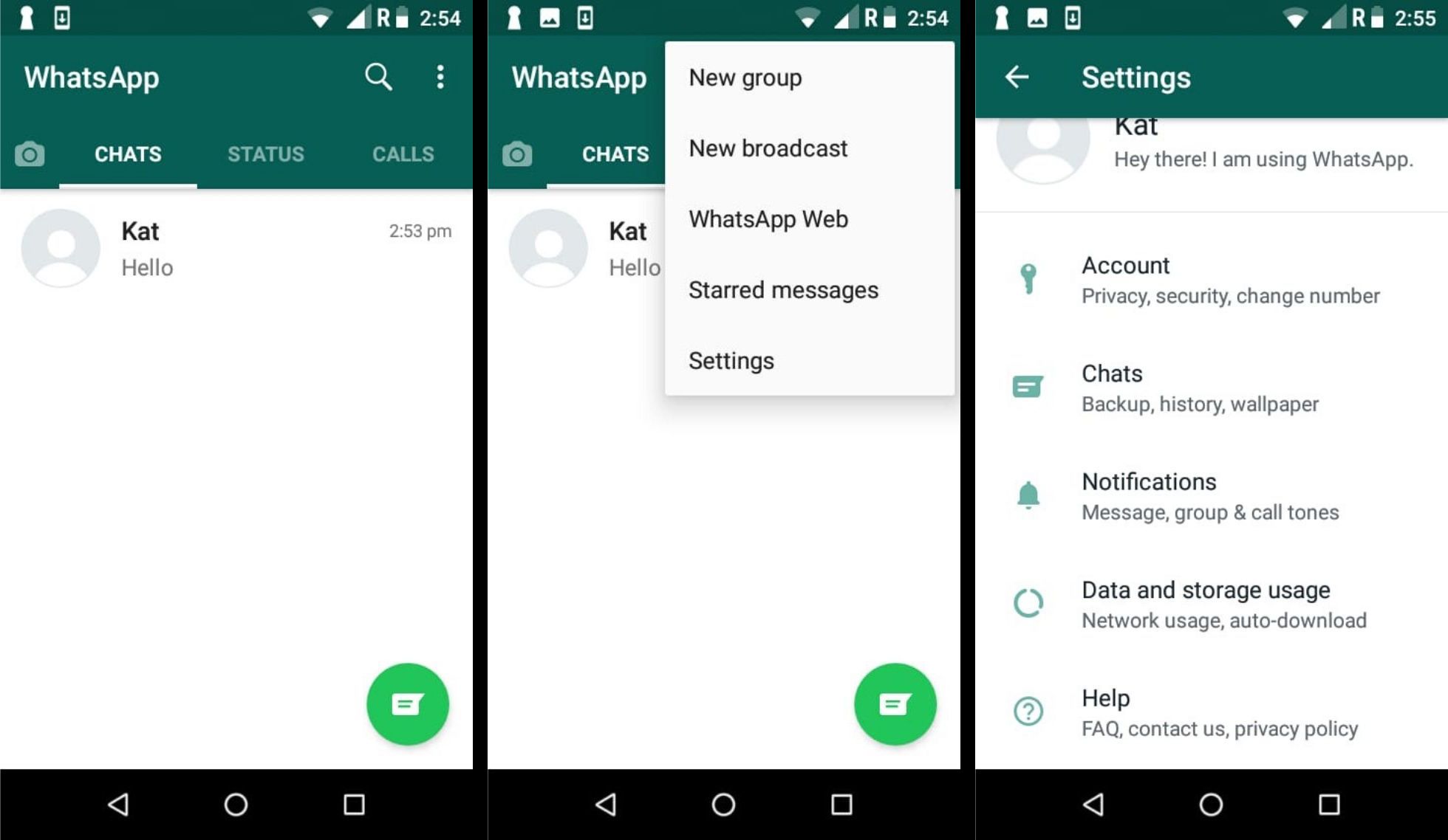 Så här får du åtkomst till WhatsApp -kontoinställningar på Android.