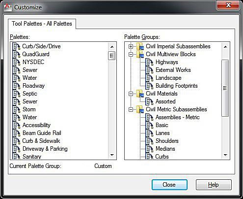 AutoCAD verktygspalett anpassning skärmdump