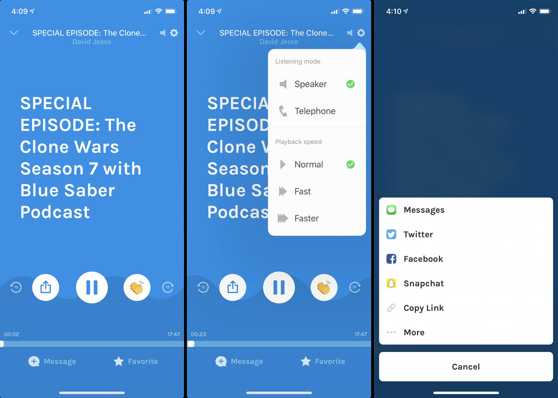 Podcast -lyssningsfunktioner i iOS Anchor -appen.