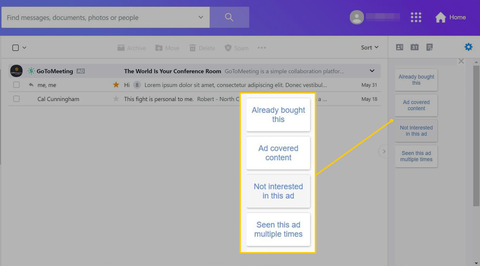Alternativ för att inte se en annons på Yahoo Mail