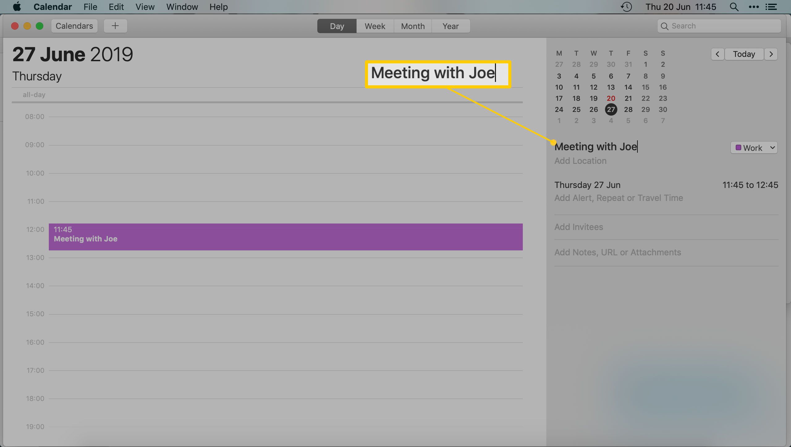 Mac -kalenderappen - Ange namnet på ett möte eller möte