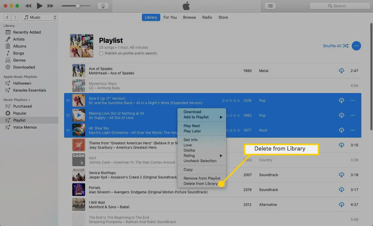 Ta bort från biblioteksalternativet i iTunes