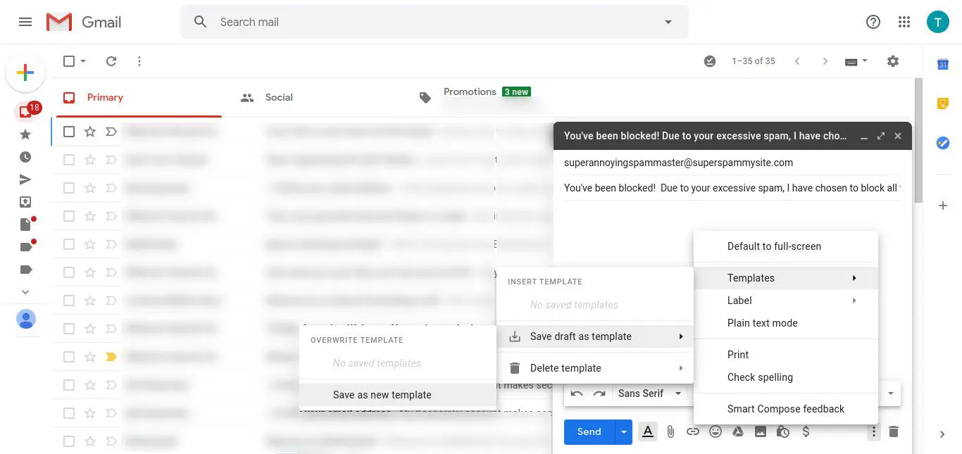 Spara meddelande i Gmail som mall
