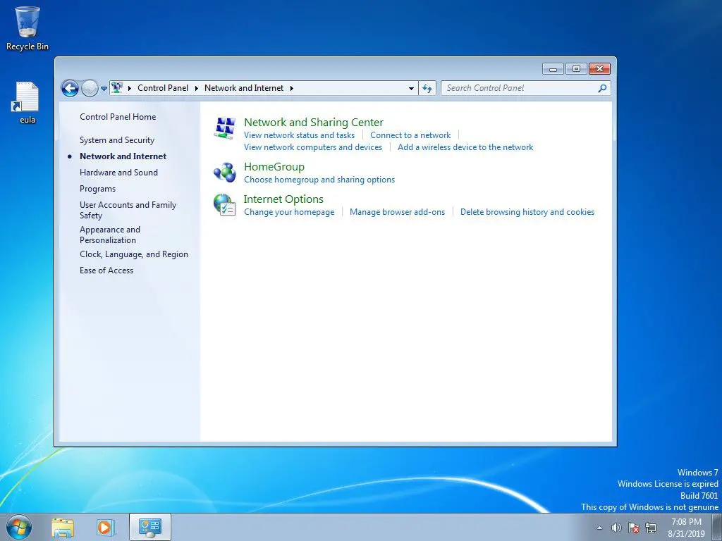 Windows 7 Nätverks- och internetkontroller
