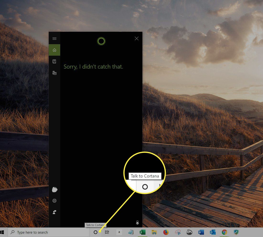 Prata med Cortana -knappen på Windows skrivbord