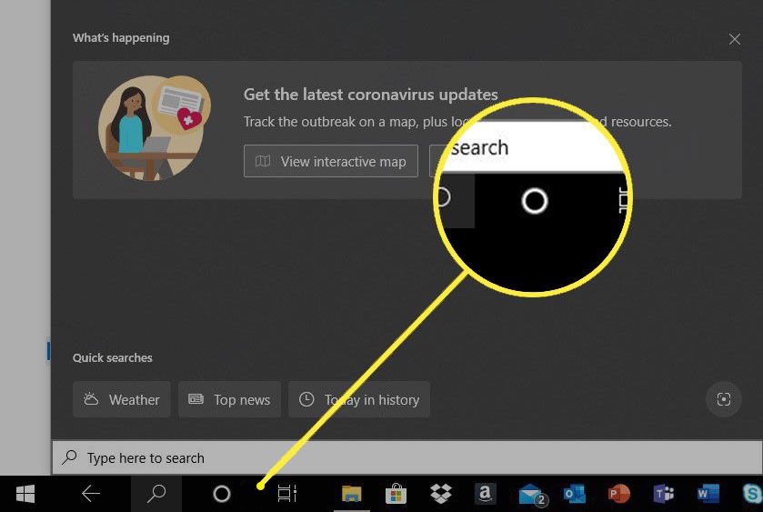 Windows 10 med Cortana -ikonen markerad