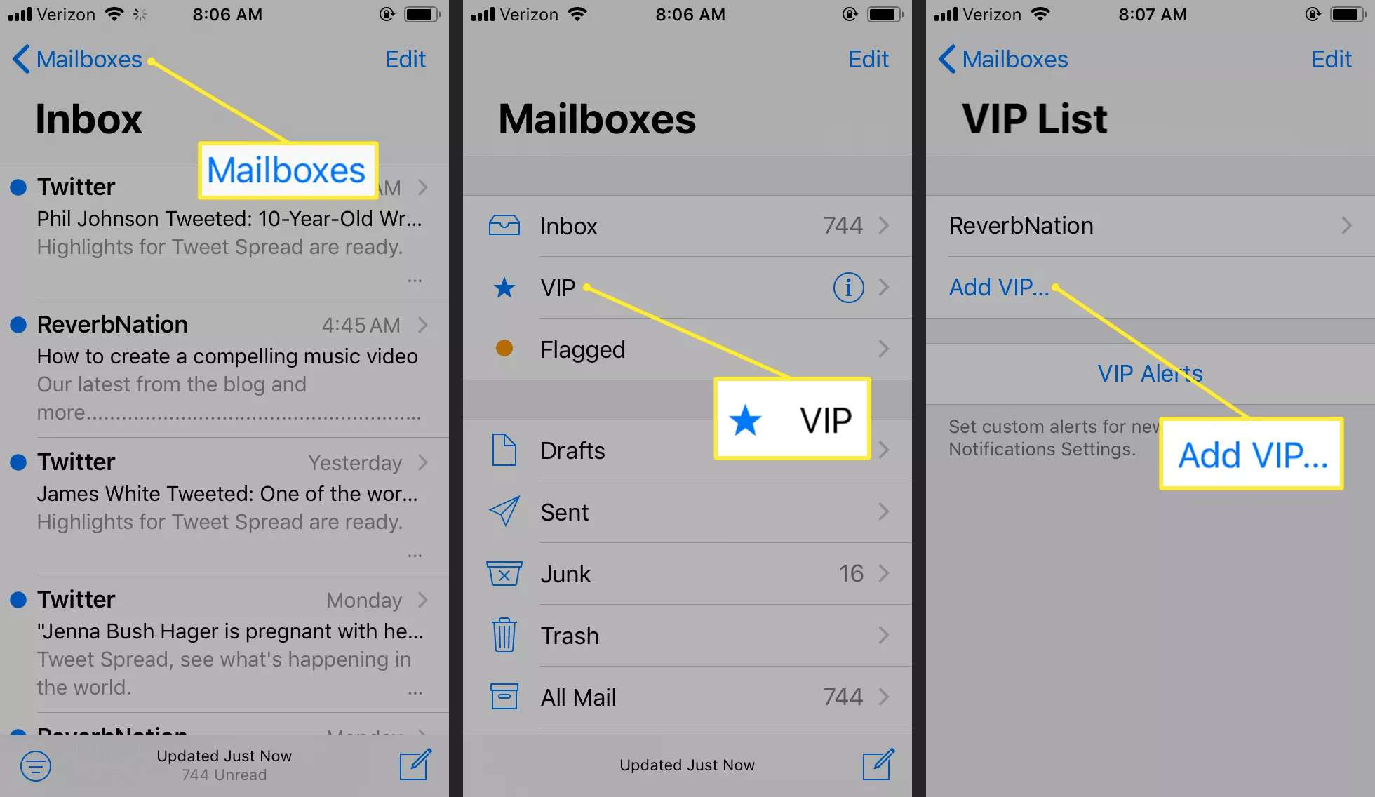Lägg till VIP -post markerad i iOS VIP -lista