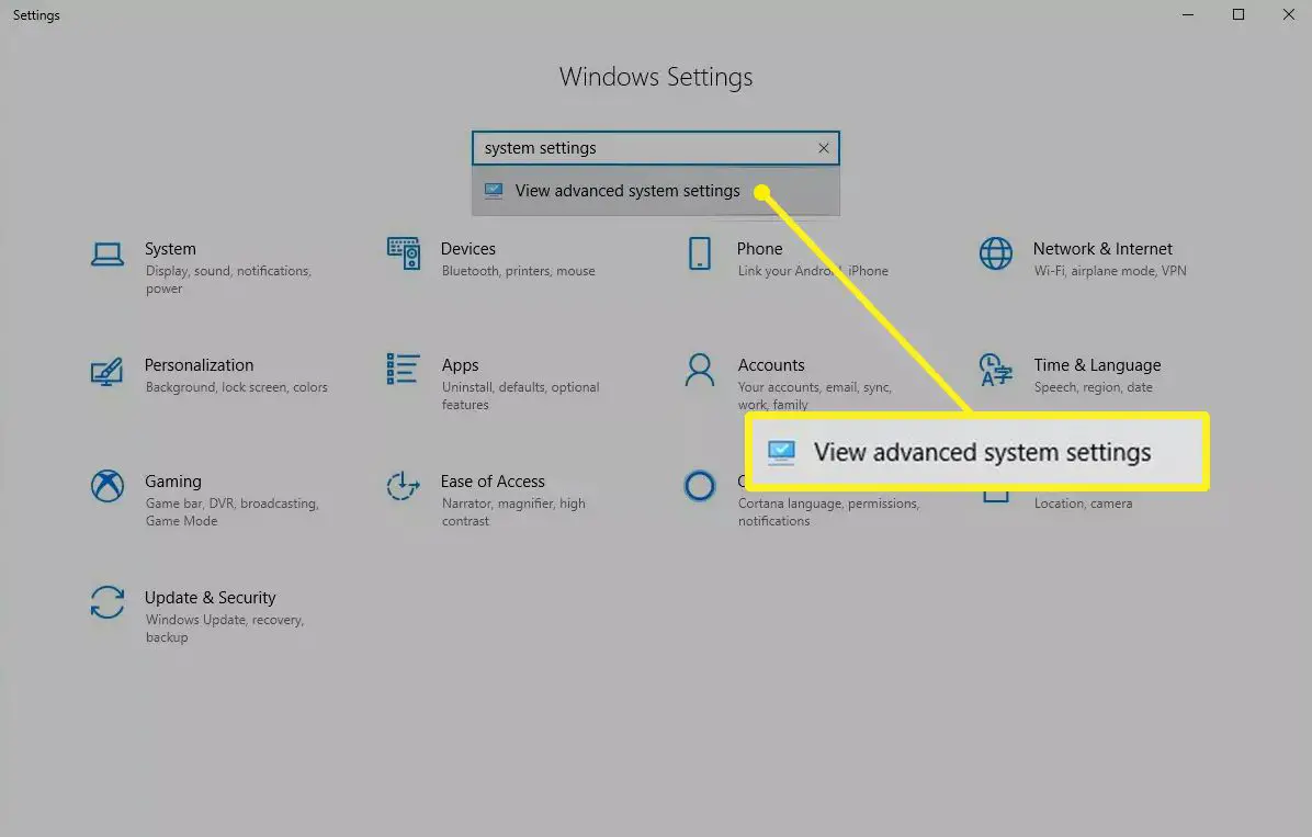 Visa avancerade systeminställningar i Windows 10