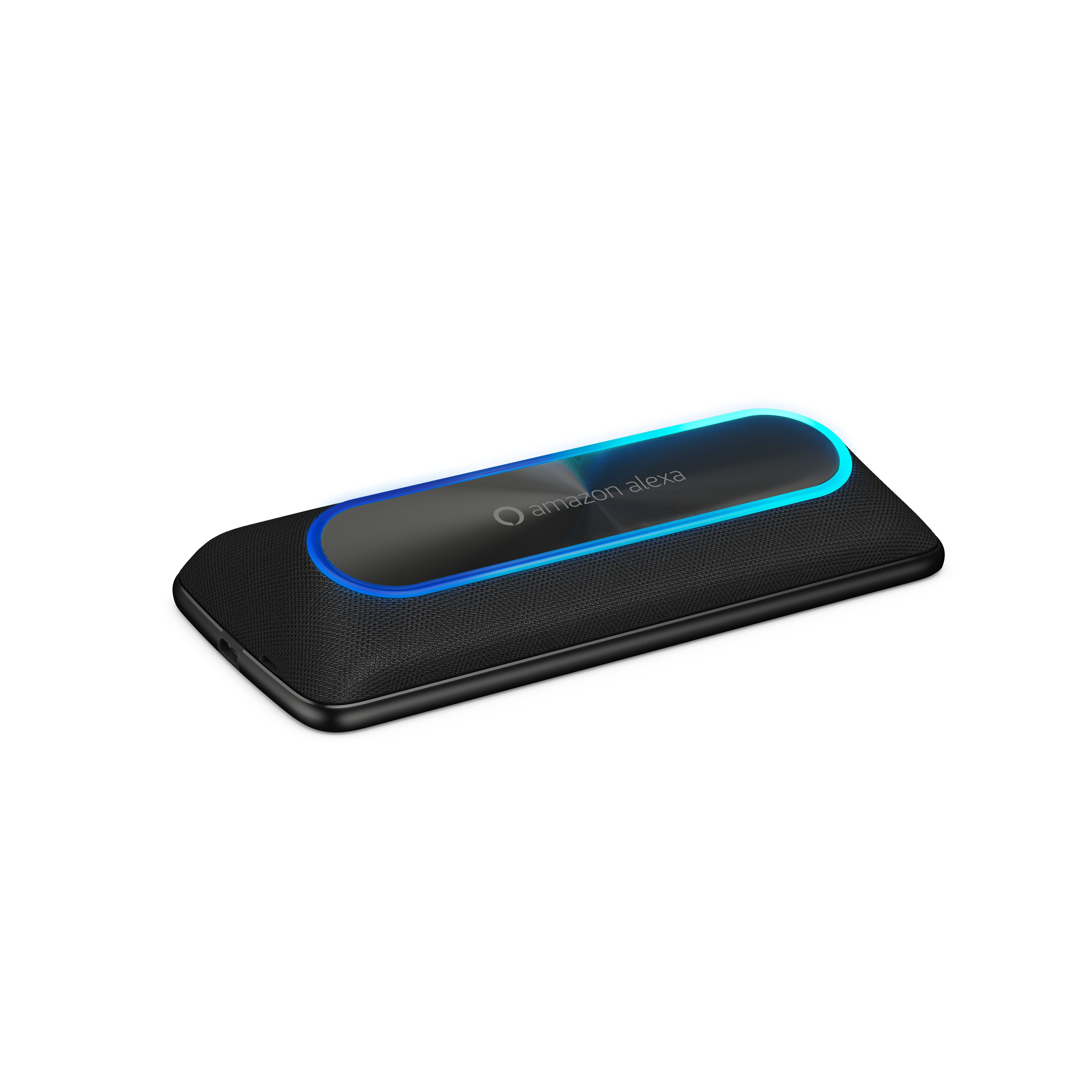 Moto Smart Speaker med Amazon Alexa, nedåt med indikatorlampan tänd