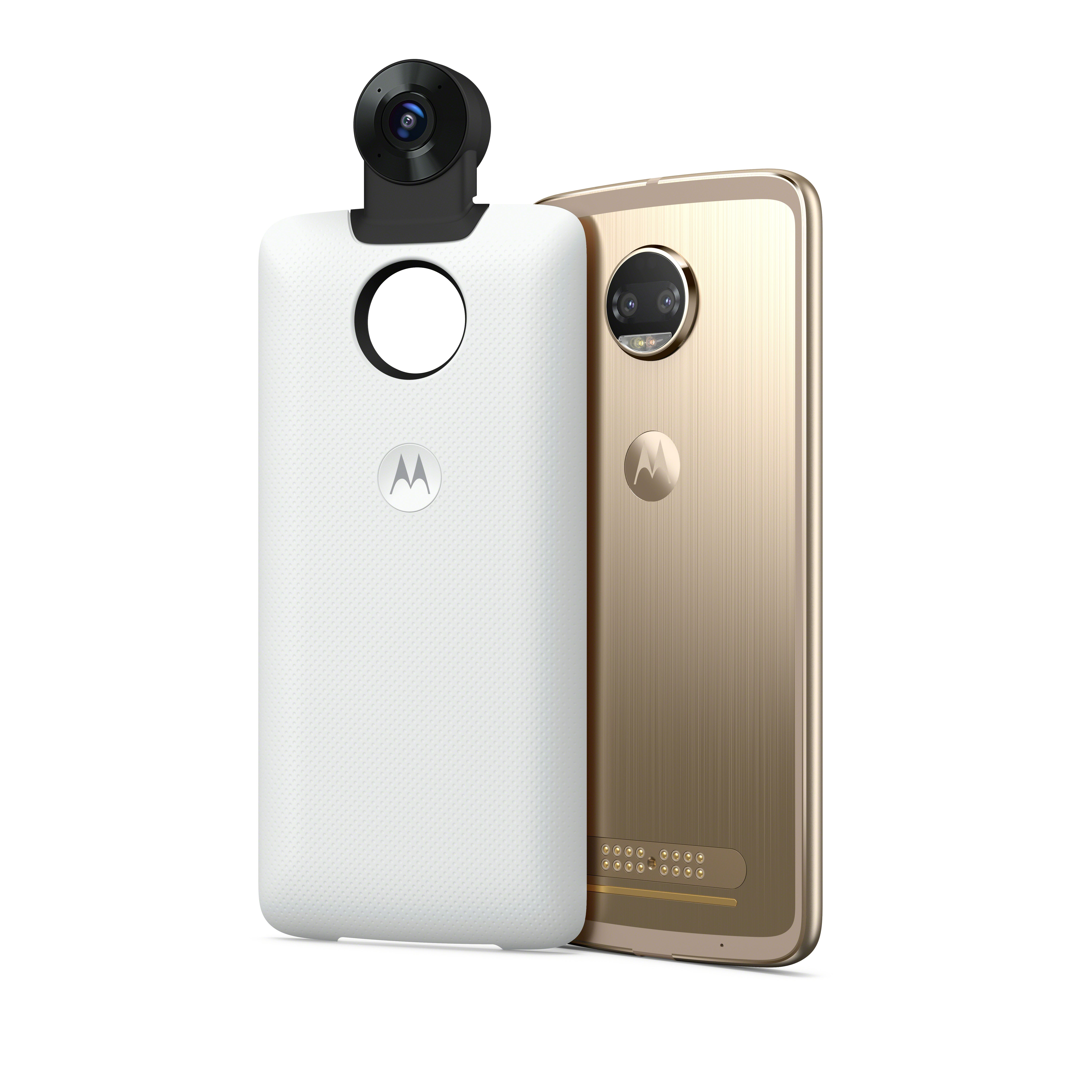 Moto 360 Camera Mod bredvid Moto Z2 Force Edition -smarttelefonen