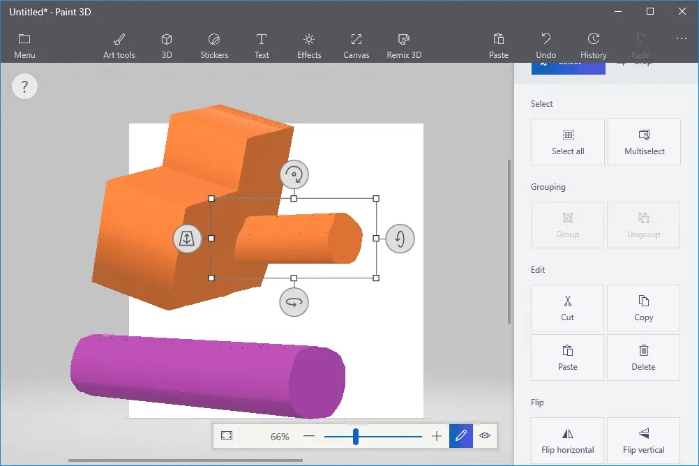 Skärmdump som visar hur du använder verktyget Paint 3D sharp edge 3D doodle